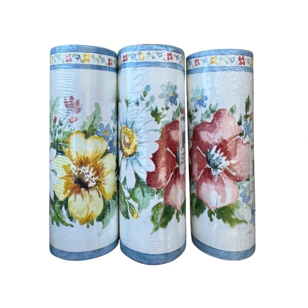 D.W. Wallcovering Floral Wallpaper Border 3 Rolls 12‎ Yards 0400 NOS 90s Cottage